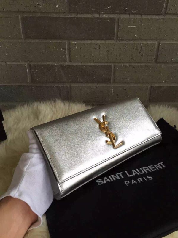 Yves Saint Laurent Silver Classic Metallic Monogramme Clutch Supply