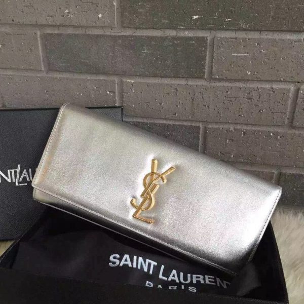 Yves Saint Laurent Silver Classic Metallic Monogramme Clutch Supply