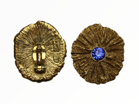 Yves Saint Laurent vintage sunburst earclips with blue rhinestone - 1990s Online now