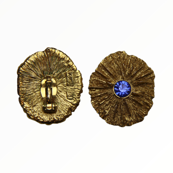 Yves Saint Laurent vintage sunburst earclips with blue rhinestone - 1990s Online now