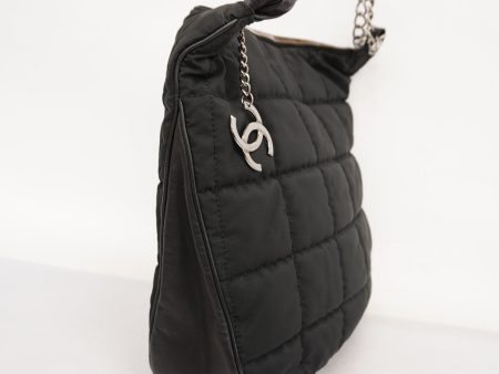 CHANEL   Chocolate Bar Chain Shoulder Women s Nylon Shoulder Bag Black Supply