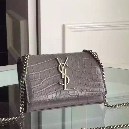 Yves Saint Laurent Small Monogram Satchel Bag In Grey Crocodile Leather Online Hot Sale