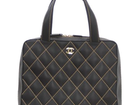 CHANEL Wild Stitch Coco Mark Handbag Leather Black 7687325 For Cheap