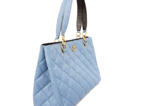 CHANEL   Matelasse Natural Women s Straw Tote Bag Blue Supply