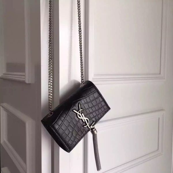 Yves Saint Laurent Small Monogram Tassel Satchel In Black Crocodile Leather Online now