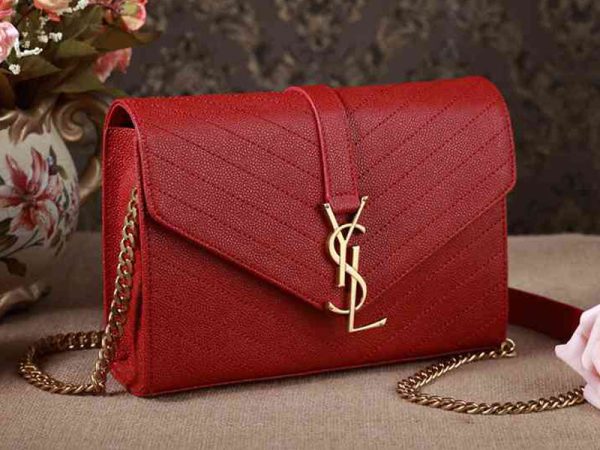 Yves Saint Laurent Small Monogramme Satchel Red Grain Textured Matelasse Leather Online now