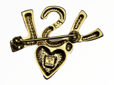 Yves Saint Laurent writing brooch with golden heart  - 1990s Online Sale