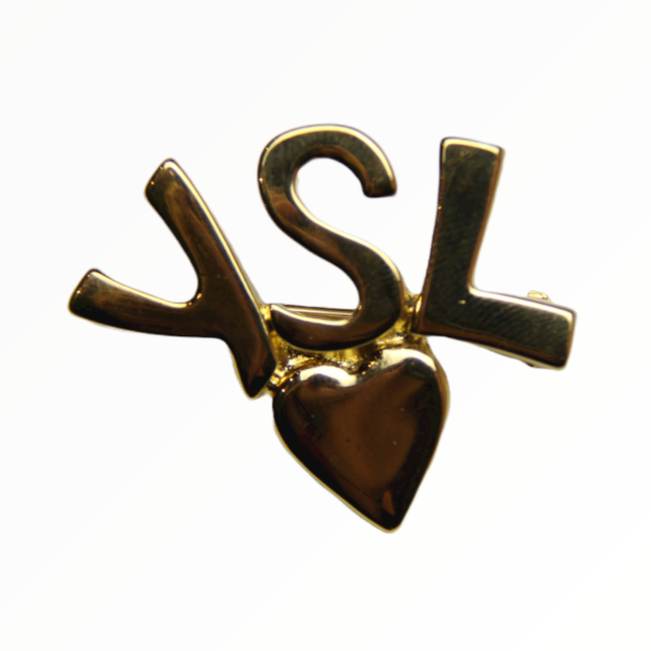 Yves Saint Laurent writing brooch with golden heart  - 1990s Online Sale