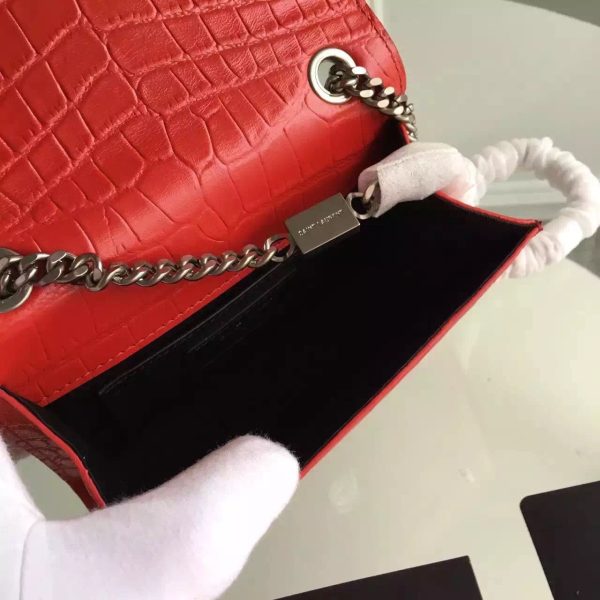 Yves Saint Laurent Small Monogram Tassel Satchel In Red Crocodile Leather For Sale