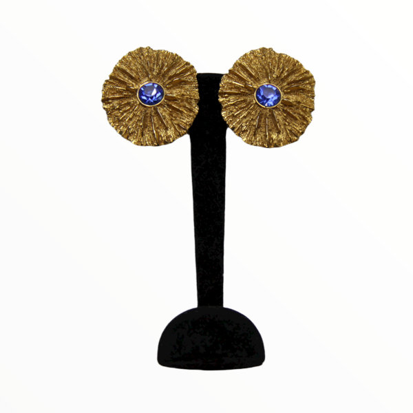 Yves Saint Laurent vintage sunburst earclips with blue rhinestone - 1990s Online now