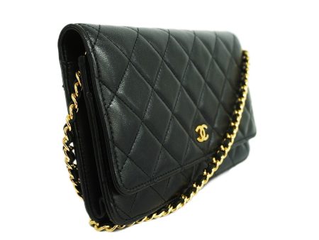 CHANEL   Matelasse Chain Shoulder Gold Hardware Lambskin Wallet Black Discount