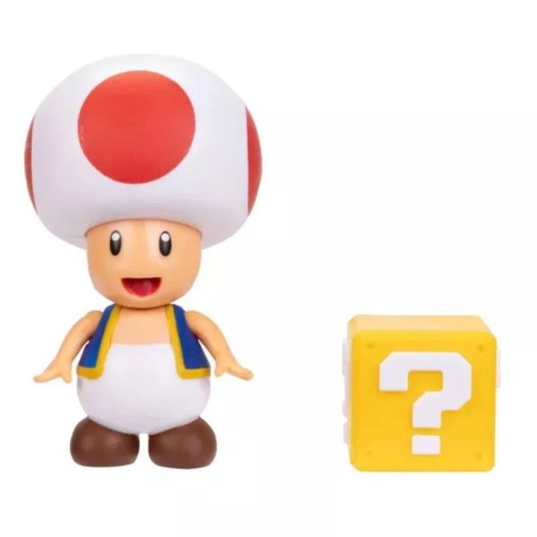 NINTENDO SUPER MARIO 4  FIGURES TOAD WITH ? BLOCK Hot on Sale